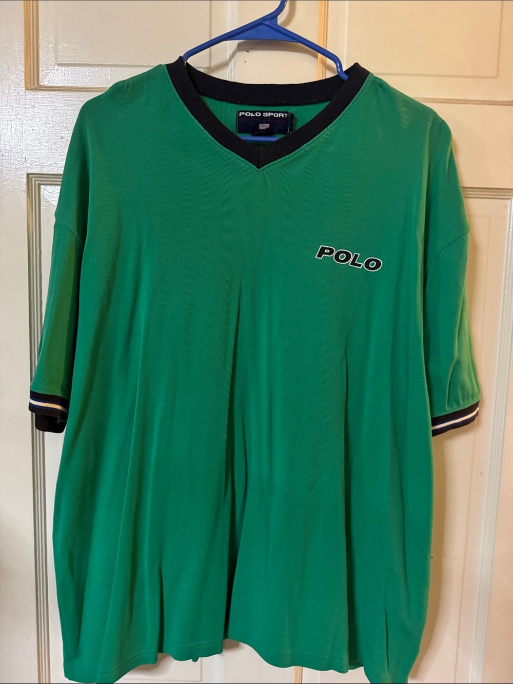 Polo by Ralph Lauren Green V-Neck Polo Sport Shirt with Black Trim
